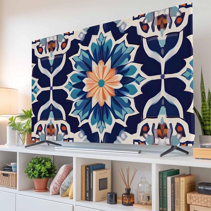 Retro Moroccan Geometric Texture Indoor TV Cover, Elastic TV Screen Protector - Image 6