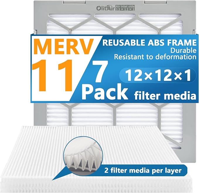 12x12x1 MERV 11 Air Filter, AC Furnace Air Filter, Reusable ABS Plastic Frame by OlitAir