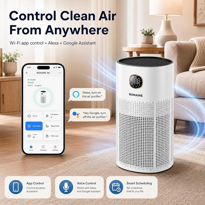 Bonaire Air Purifier for Home | for Large Rooms up to 3600 sqft | 3-in-1 HEPA13 - Image 4