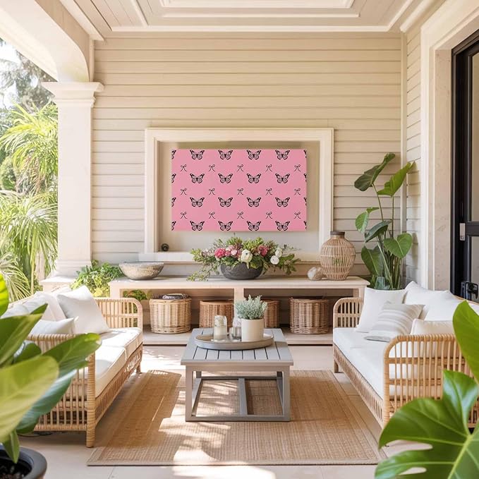 Black Butterflies Bow on Pink Indoor TV Cover, Elastic TV Screen Protector - Image 8