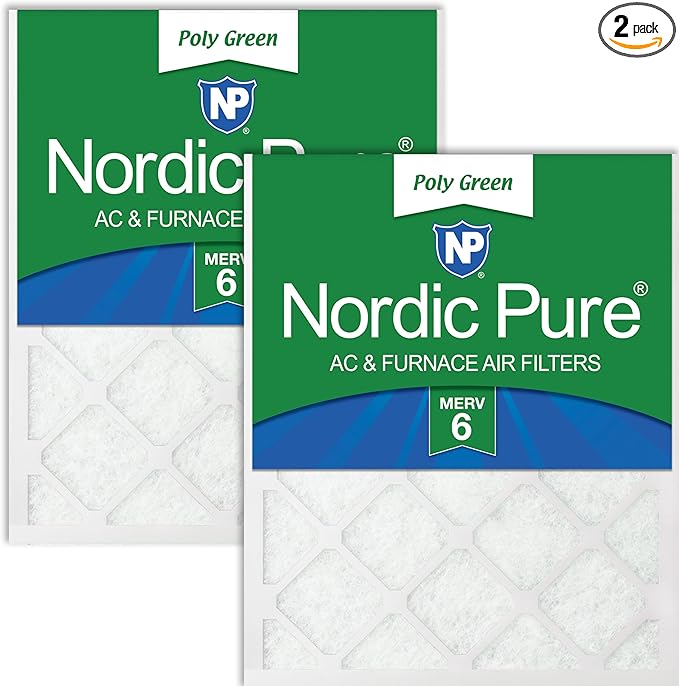 Nordic Pure 12x20x1 Poly Green MERV 6 Pleated AC Furnace Air Filters 2 Pack | by NordicPure