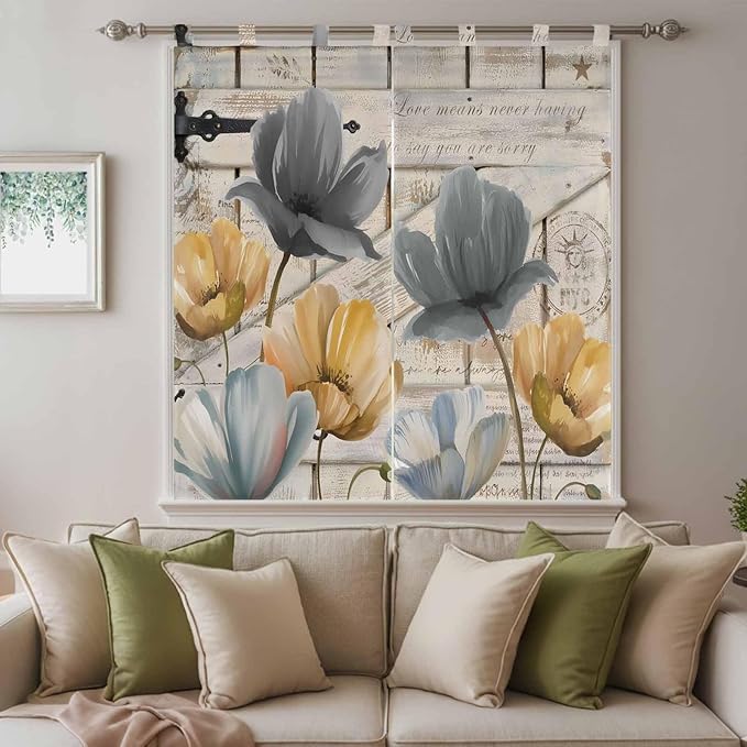 Spring Tulips Flower Bathroom Curtains 63 Inch Length, Window Curtains Tab Top - Image 9