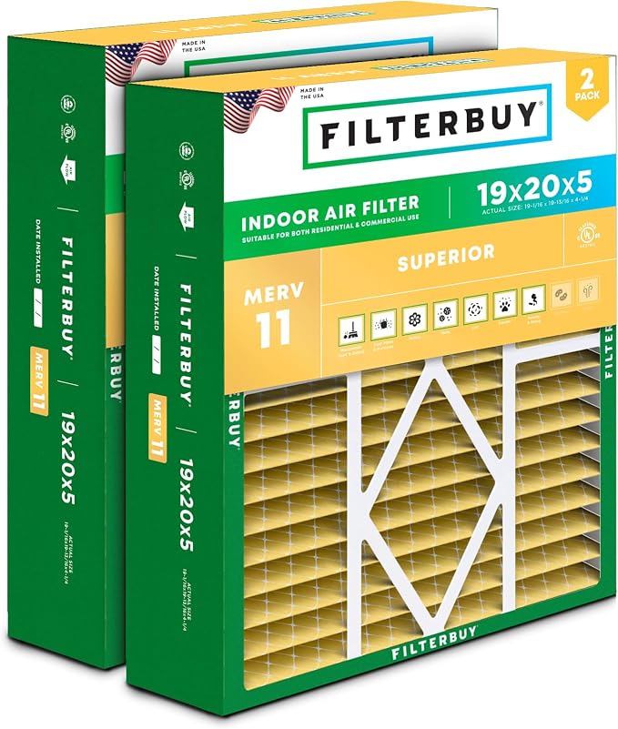 Filterbuy 19x20x5 Air Filter MERV 11 Superior Pet & Allergy Defense, Pleated by Filterbuy