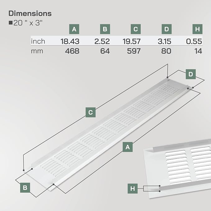 Vent Systems 19.69 x 3.15 Inch Rectangular Door Vent - Image 2