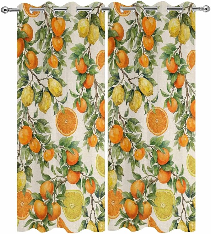 Lemons Yellow Orange Summer Plant Linen Outdoor Curtains - Image 9