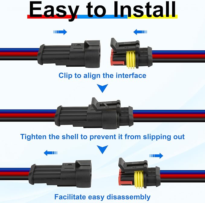10Pcs 3 Pin Connector, 16AWG Car Waterproof Electrical Connector, Quick - Image 3