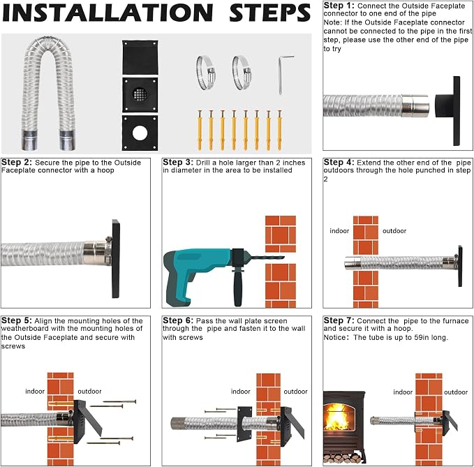 VICAMB Pellet Stove Vent Pipe Kit, Pellet Stove Fresh Airs Intake Kit Includes - Image 5