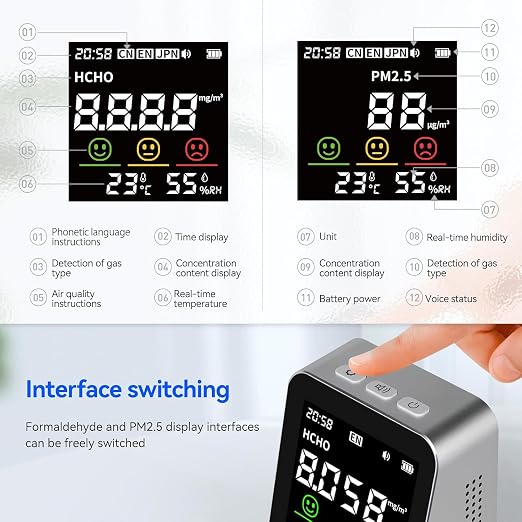4-in-1 Indoor Air Quality Monitor, HCHO PM2.5 Detector, Formaldehyde - Image 2