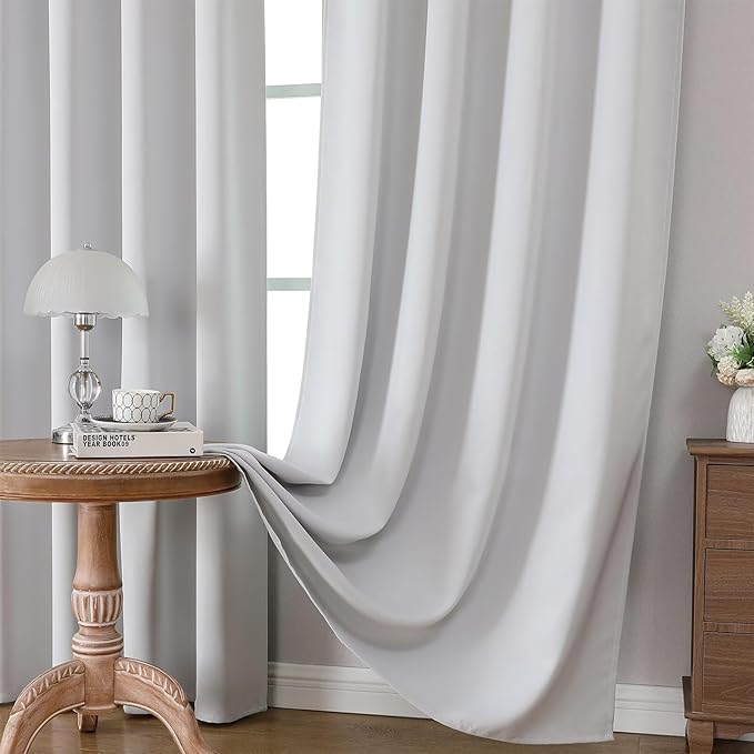 CUCRAF Grayish White Blackout Curtains 108 inch Length 2 Panels Set, Rod Pocket Room Darkening Drapes for Bedroom Living Room, Insulated Thermal Light Blocking Window Curtain (W52 x L108 Inch)