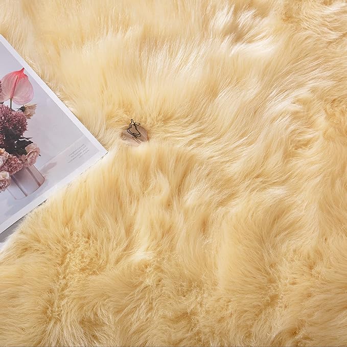 Latepis Yellow Rug for Bedroom Runner 2x5 Washable Faux Sheepskin Fur Rug Fluffy Shag Rugs for Chair Cushions Luxury Room Décor, Runner