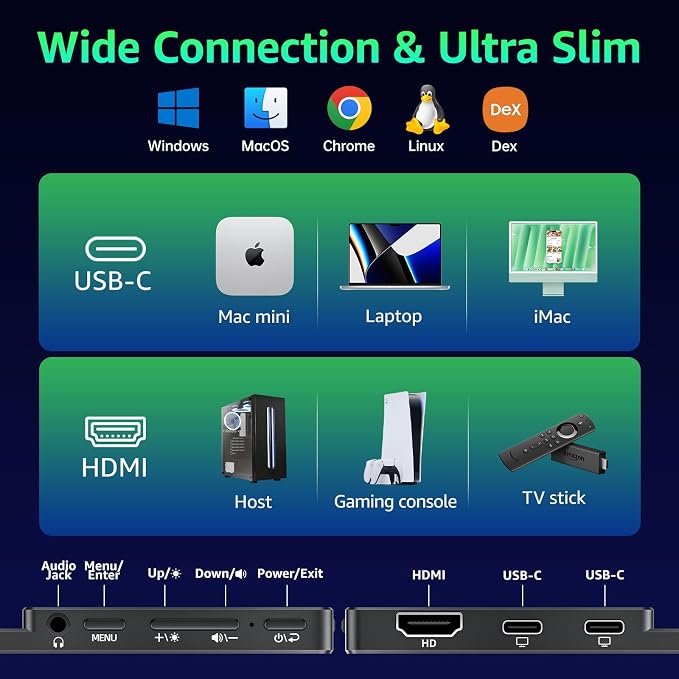 kksmart Portable Monitor for Laptop MacBook Surface PC Xbox PS5, Travel Monitor - Image 2