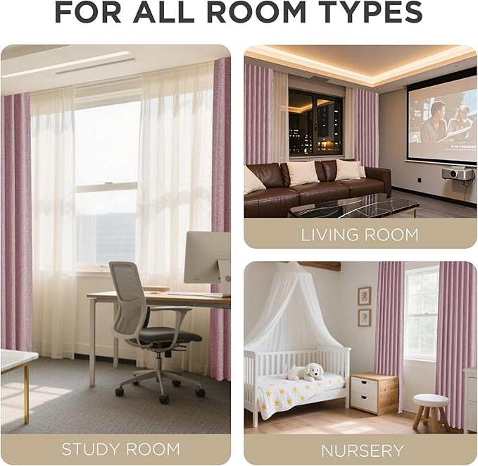 Joydeco Blackout Curtains for Bedroom - 100% Light Blocking 2 Panels Set Pink Drapes 66" W x 84" L, Thermal Insulated Room Darkening Curtains, Linen Textured for Living Room, Rod Pocket & Back Tabs