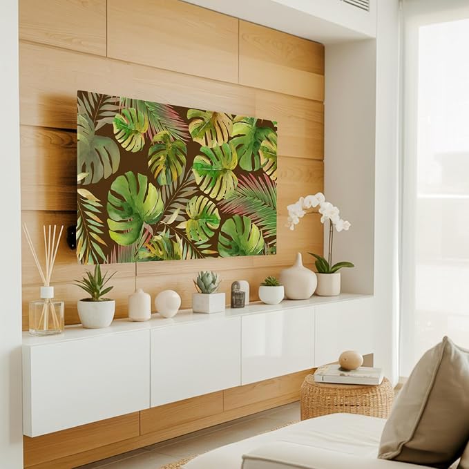 Abstract Olive Monstera Tropical Leaves Indoor TV Cover, Elastic TV Screen - Image 3