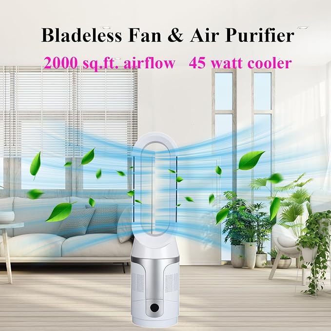 Bladeless Tower Fan and Air Purifier, True H13 HEPA Filter, 90° Oscillating - Image 2