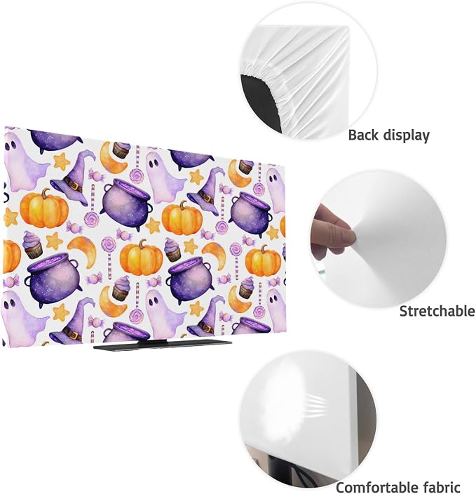 Halloween Pumpkin Ghost Candy Indoor TV Cover, Elastic TV Screen Protector - Image 7