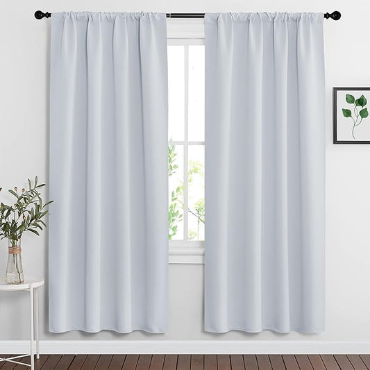 RYB HOME Curtains for Bedroom Living Room 72 inches Long, Thermal Insulated Privacy Rod Pocket Drapes for Nursery Office Home Theater, Width 34 by Length 72, Greyish White, 2 Panels