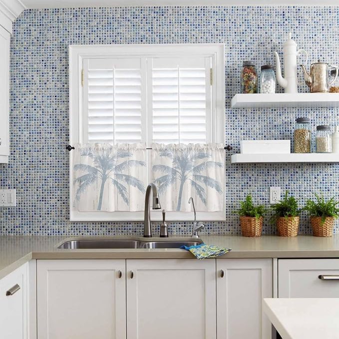 Summer Coconut Tree on Vintage Wood Grain Window Valance Curtains, Seaside - Image 9
