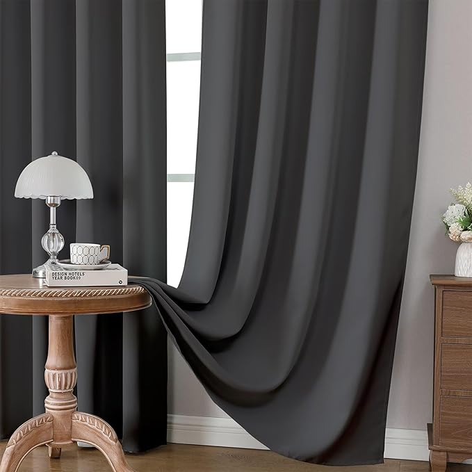 CUCRAF Dark Grey Blackout Curtains 54 inch Length 2 Panels Set, Rod Pocket Room Darkening Drapes for Bedroom Living Room, Insulated Thermal Light Blocking Window Curtain (W52 x L54 Inch)