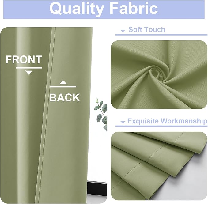 Simplebrand Ava Sage Green Short 24 Inches Blackout Curtain 2 Panels Set, Half Window Rod Pocket Privacy Curtain Tiers for Kitchen, Curtains Blackout for Bathroom Shades, W30 x L24 Inch, Sage Green