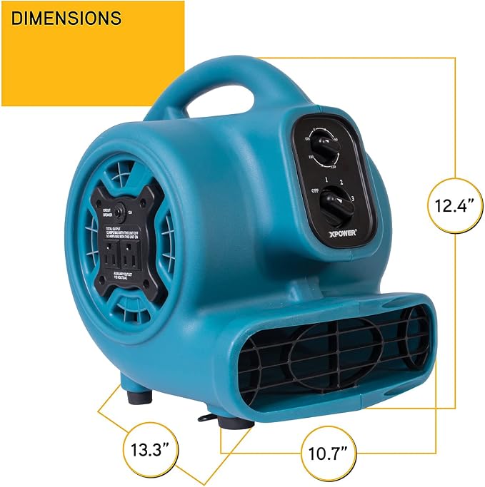 XPOWER P-230AT Mini Mighty 1/4 HP 925 CFM Centrifugal Air Mover, Carpet Dryer - Image 6