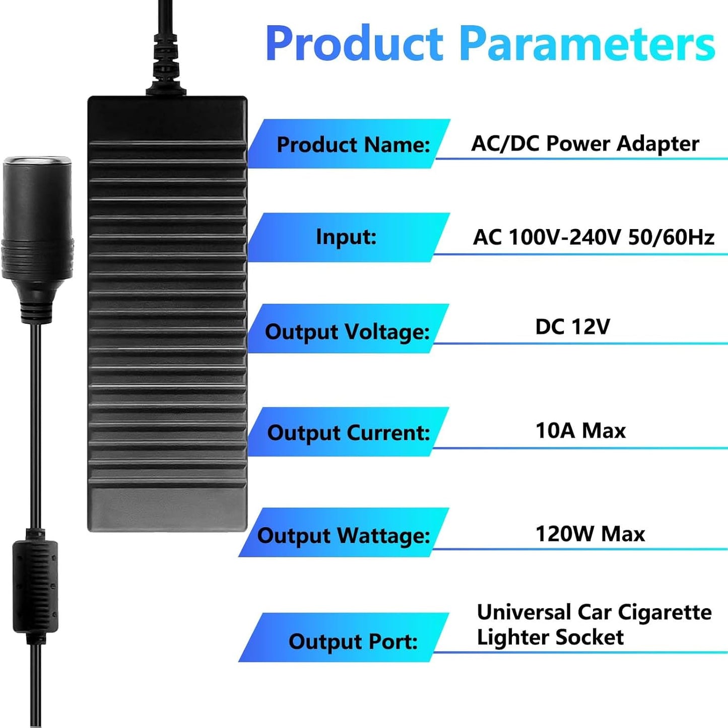 110V-240V to 12V 120W/10A Car Cigarette Lighter Socket AC/DC Power Supply Adapter for Car Inflator Refrigerator Vacuum Cleaner Stand-up Paddleboard (SUP) Pump