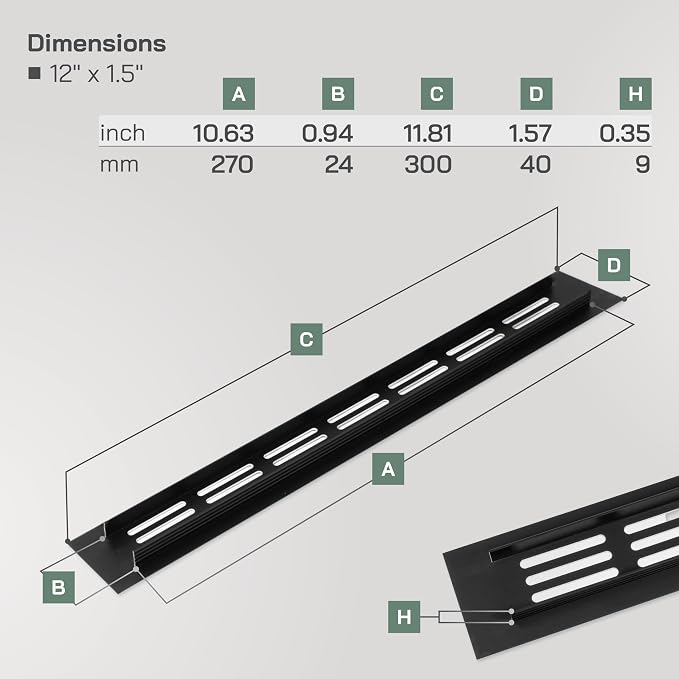Vent Systems 11.81 x 1.57 Rectangular Door Vent - Image 2