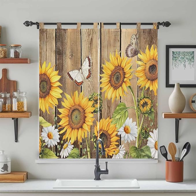 Farmhouse Sunflowers Living Room Curtains 84 Inch Length, Window Curtains Tab - Image 3