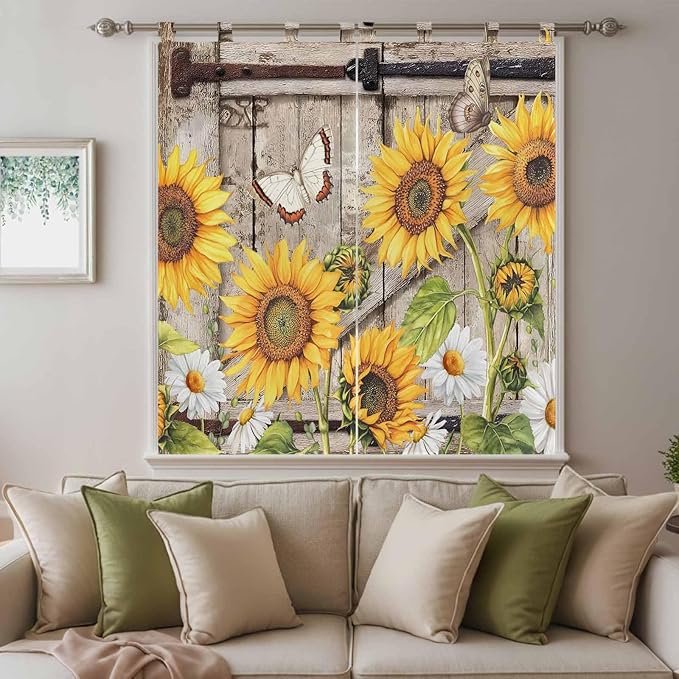 Farmhouse Sunflowers Living Room Curtains 84 Inch Length, Window Curtains Tab - Image 9