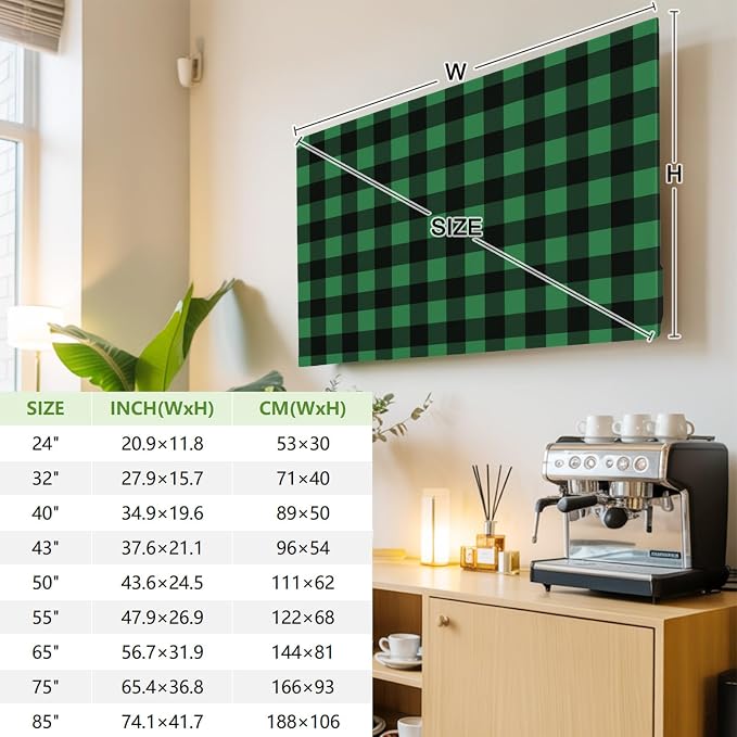 Black Green Buffalo Checker Indoor TV Cover, Elastic TV Screen Protector - Image 4