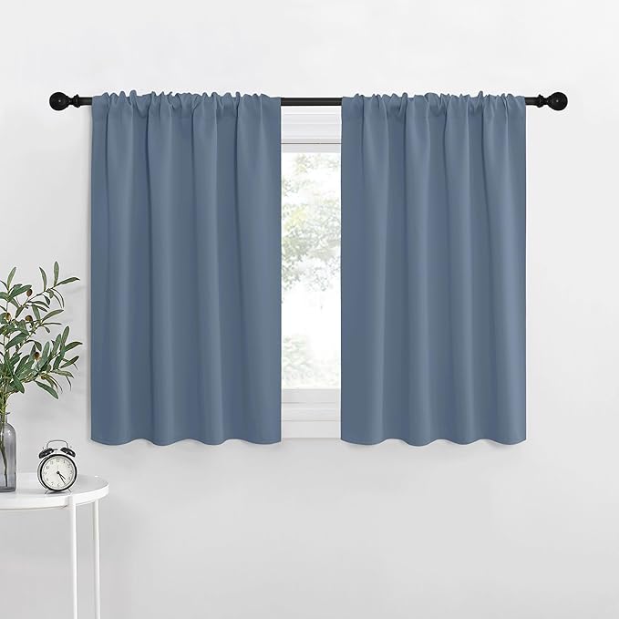 NICETOWN RV Blackout Curtains for Camper Windows, Short Blackout Curtains & Drapes, Thermal Insulated Blackout Curtain Panels for Kids Room, Play Room (Stone Blue, 34" Wide by 30" Long, 2 PCs)
