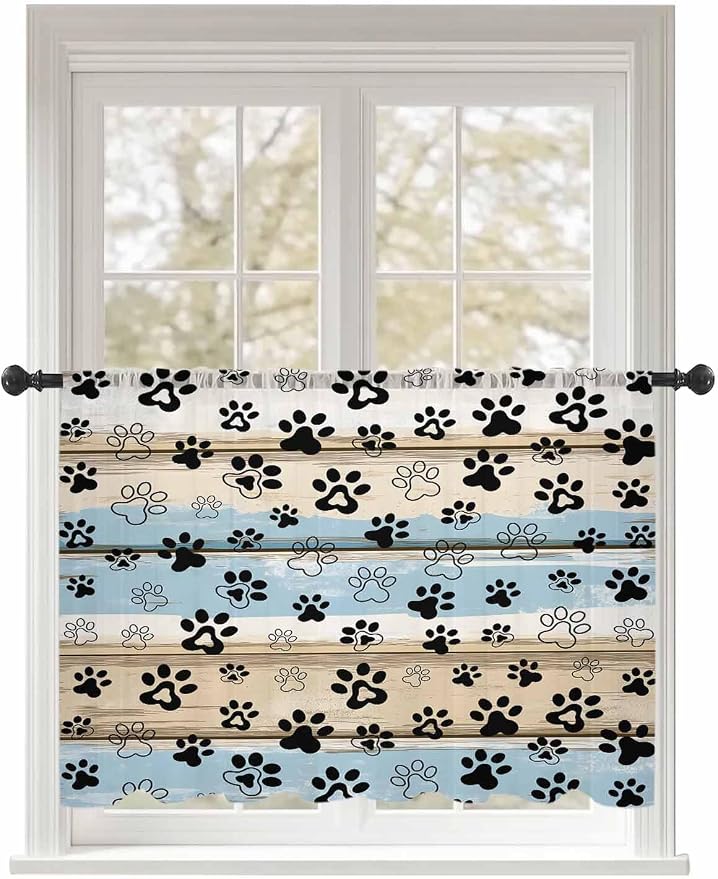 Sheer Curtains 45 Inch Length, Vintage Farmhouse Rustic Wooden Grain Privacy by Unknown