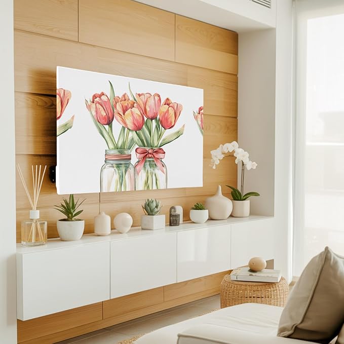 Farm Watercolor Tulip Flower Indoor TV Cover, Elastic TV Screen Protector - Image 2