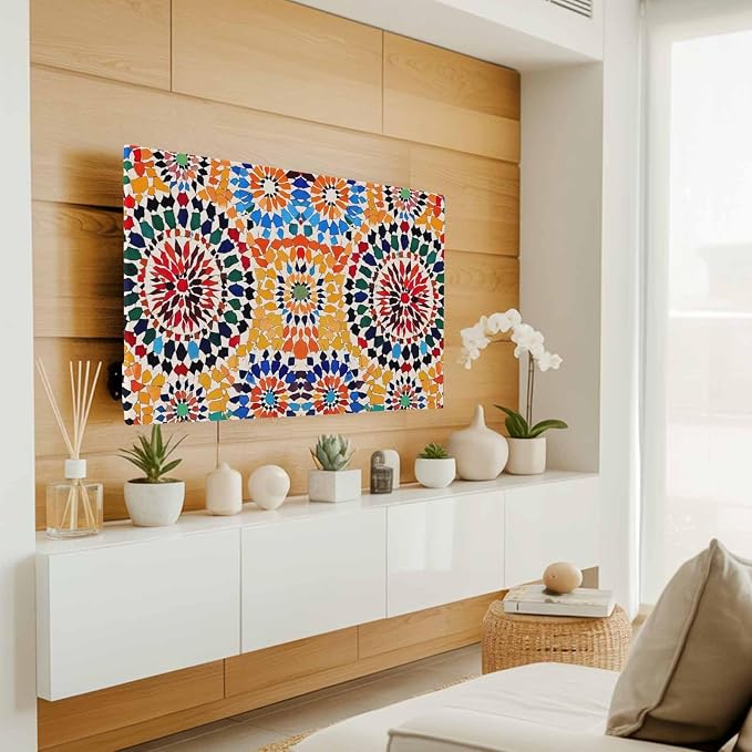 Traditional Colourful Moroccan Wall Tile Mosaic Back Indoor TV Cover, Elastic - Image 2