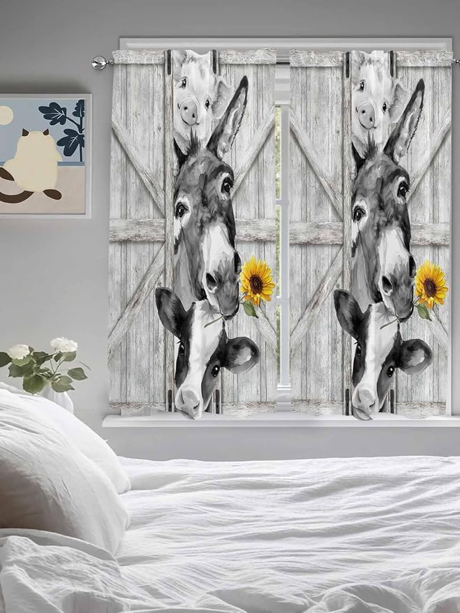 Grey Farmhouse Living Room Curtains 72 Inches Length, Vintage Sunflowers - Image 5