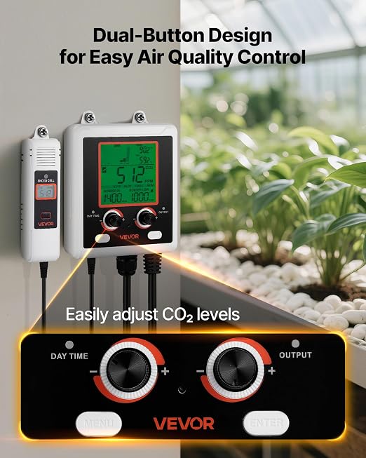 VEVOR Carbon Dioxide Detector, Dual Outlets CO2 Monitor, Day and Night - Image 6