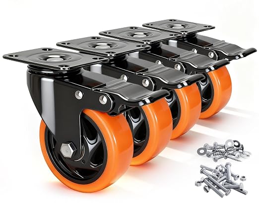 Caster Wheels, 4 Inch Caster Set of 4, Dual Locking PU Casters 2400LB, Swivel by AGBOLO