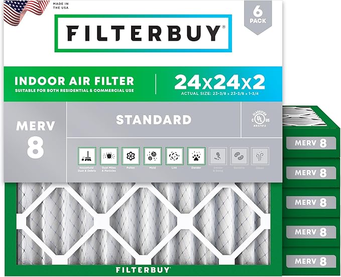Filterbuy 24x24x2 Air Filter MERV 8 Essential Dust & Allergy Defense, by Filterbuy