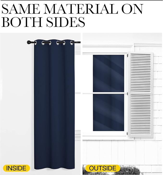 NICETOWN Blackout Curtain Panels for Bedroom, Navy, 2 Panels, W55 x L57-inch, Grey, Thermal Insulated Grommet Top Blackout Draperies and Drapes for Basement
