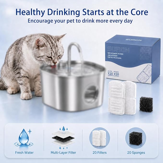 SORON 20 Pack Cat Water Fountain Filters Replacement, Compatible - Image 5
