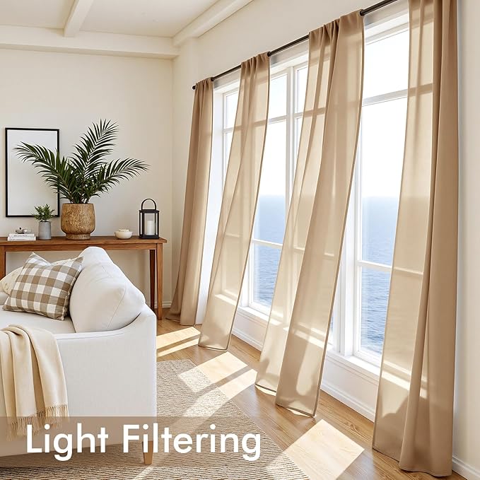 MIULEE Brown Sheer Curtains 63 Inches Long, 4 Panels Set, Rod Pocket Voile Drapes Light Filtering and Semi Transparent, Elegant Window Treatments for Bedroom Living Room,42 x 63 Inches