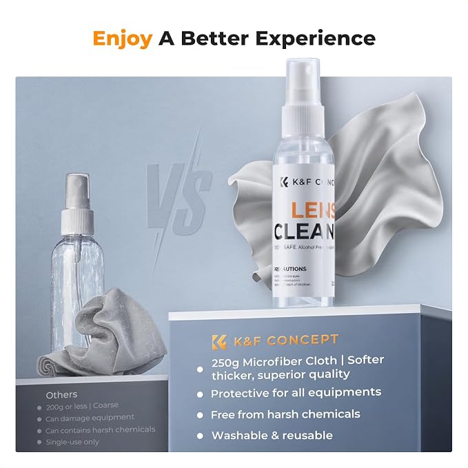 K&F CONCEPT Lens Cleaner Spray Kit | 60ML Glasses Cleaner x1 + Microfiber - Image 6
