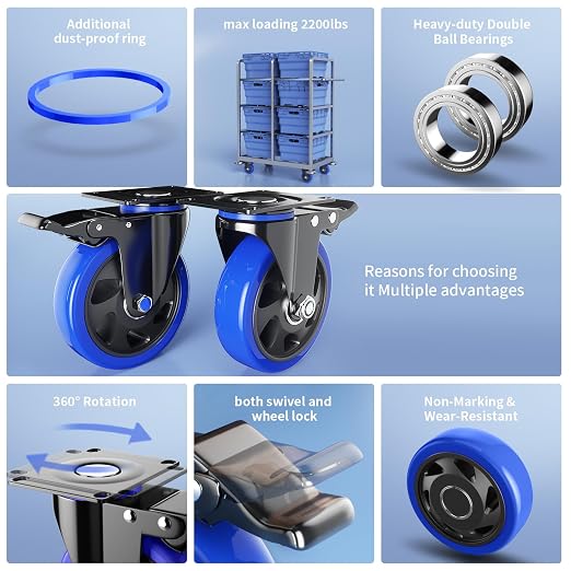 Caster Wheels 3 Inch, Swivel Casters Set of 4 Heavy Duty - Image 5