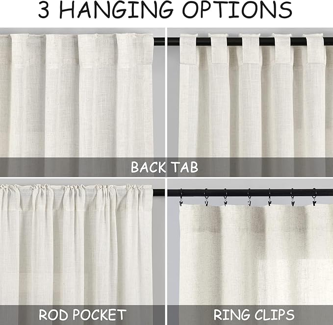 Nanspring Cream Linen Curtains 84 inch Length 2 Panels forBedroom Living Room,Modern Boho Curtains Semi Sheer Back Tab and Rod Pocket Neutral Drapes for Coffee, 34 x 84 Inch