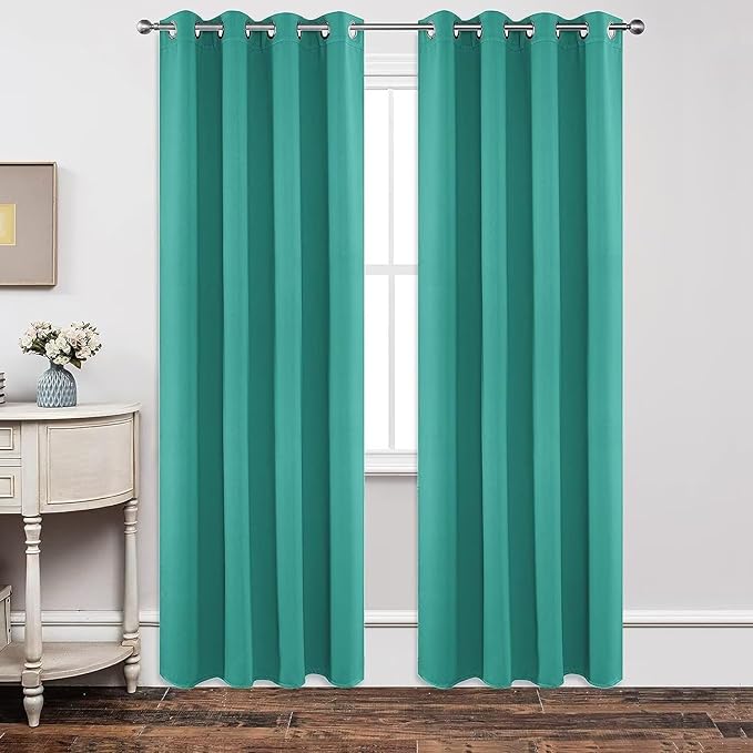 Joydeco Blackout Curtains 72 inches Long 2 Panels Set, Thermal Insulated Long Curtains & Drapes 2 Burg, Room Darkening Grommet Drapes for Bedroom Living Room Windows (W42 x L72 Inch, Peacock Blue)