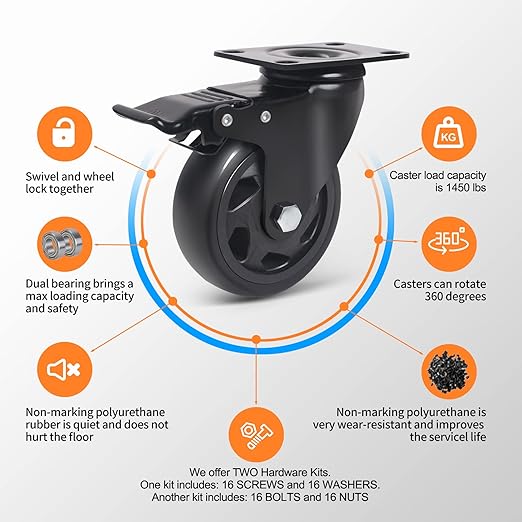 4 Inch Caster Wheels 2000lbs, Casters Set of 4, Heavy Duty Plate Casters - Image 5