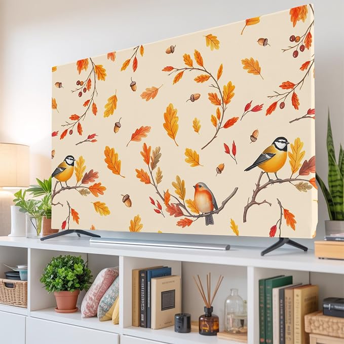Thanksgiving Autumn Sparrows on Orange Indoor TV Cover, Elastic TV Screen - Image 6