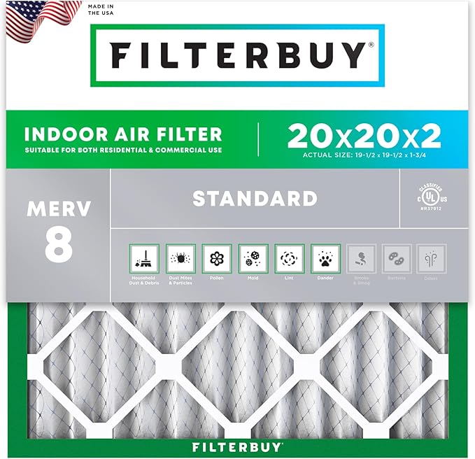 Filterbuy 20x20x2 Air Filter MERV 8 Essential Dust & Allergy Defense, by Filterbuy