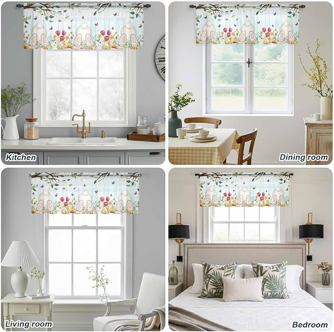 Easter Sheer Valances for Windows 42"x18", Light Filtering Kitchen Curtains - Image 5