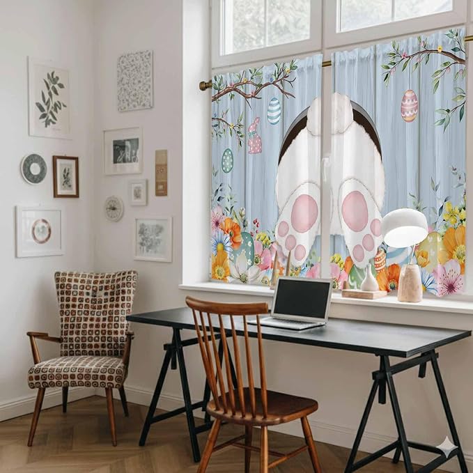 Easter Kitchen Curtains 45 Inch Long 2 Panel Set, Rod Pocket Window Treatment - Image 6