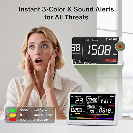 bonoch Upgrade Extended 12-Hour Battery Life 16 in 1 Air Quality Monitor Indoor - Image 4